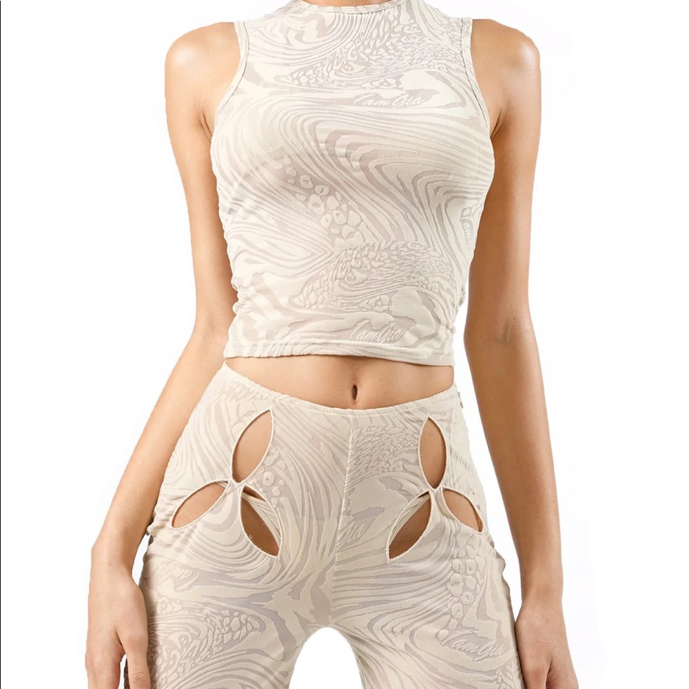 I.AM.GIA I am gia amina top and pant set mesh velvet with cutouts